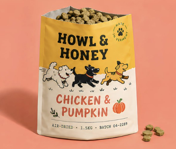 Howl & Honey pouch on a coral background